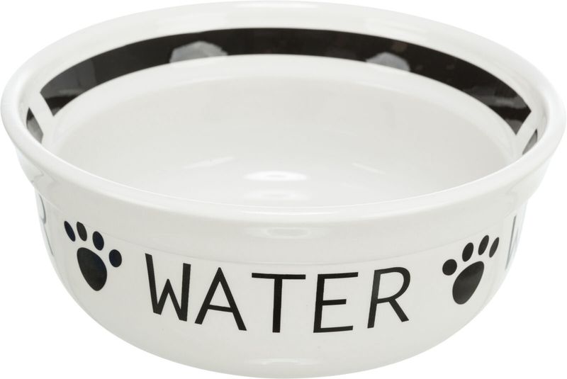 Voer/waterbak &quot;Water&quot; ,keramiek, 0,6 l/ø 15 cm, wit/zwart 24486
