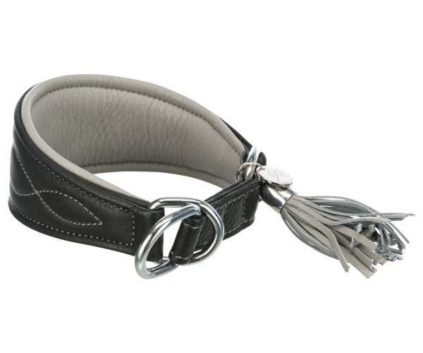 Active Comfort halsband voor windhonden, leer XS: 21–26 cm/40 mm, zwart/grijs  18960