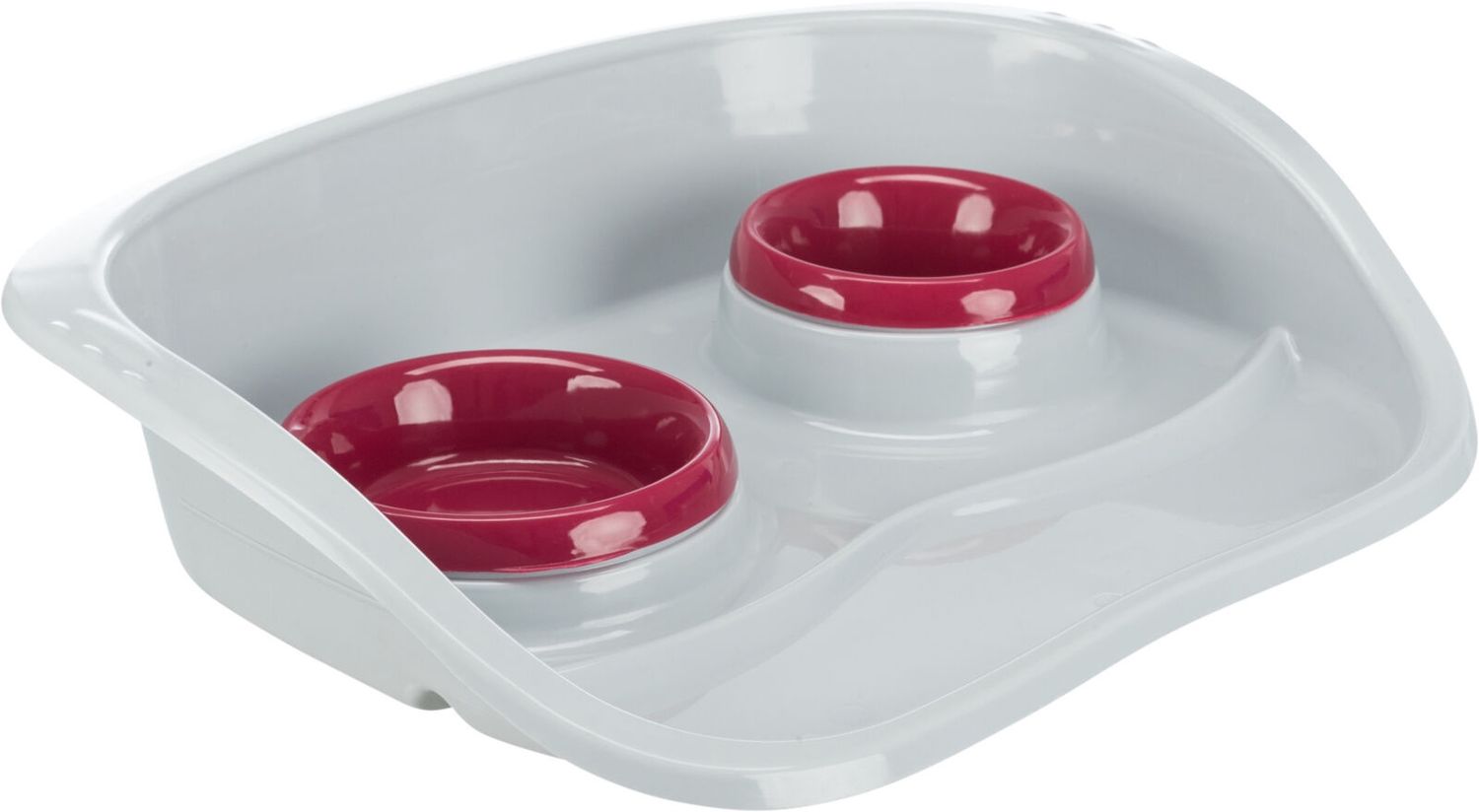 Voer/waterbak-set, kunststof 0,25 l/OM 9 cm &amp; 0,3 l/OM 11 cm/46 × 11 × 30 cm, grijs/bakken: diverse 24721