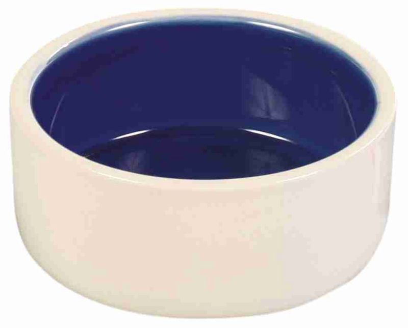 Voer/waterbak, keramiek 0,35 l/OM 12 cm, crème/blauw 2450