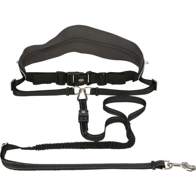 Buikriem met lijn, breed, neopreengevoerd riem: 70–120 cm/12 cm,  lijn: 1,10–1,50 m/20 mm, zwart/grafiet  12766