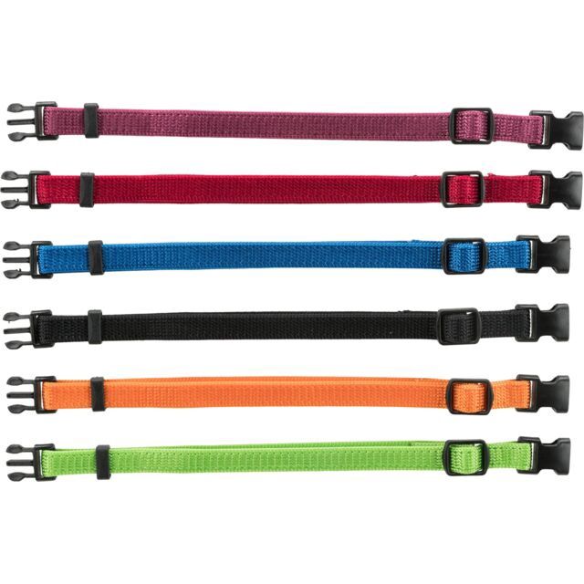 Junior set puppyhalsbanden S–M: 17–25 cm/10 mm, 6 st., zwart, rood, royal blauw, appel, papaya, orchidee  15551