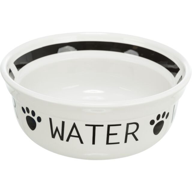 Voer/waterbak &quot;Water&quot; ,keramiek, 2,6 l/ø 25 cm, wit/zwart 24488