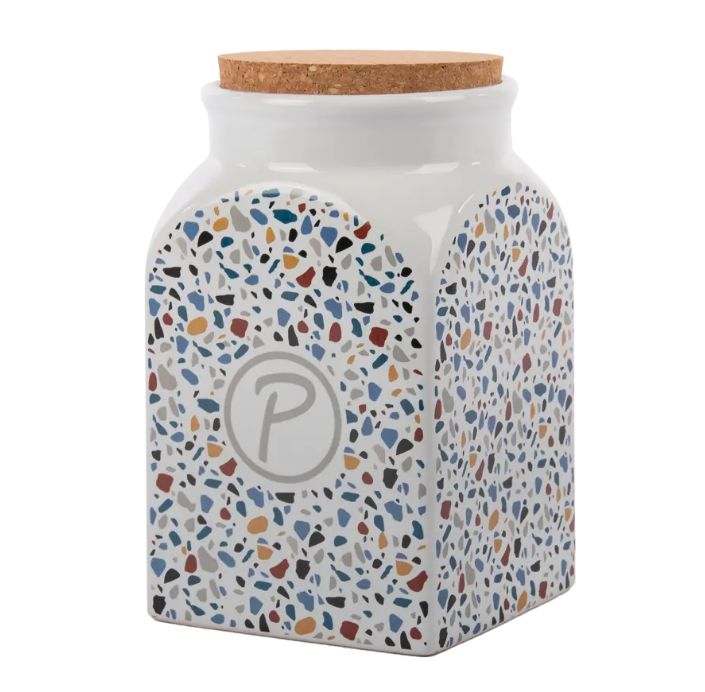 Keramieken snackcontainer Terrazzo wit11x11x18    ZN-332020