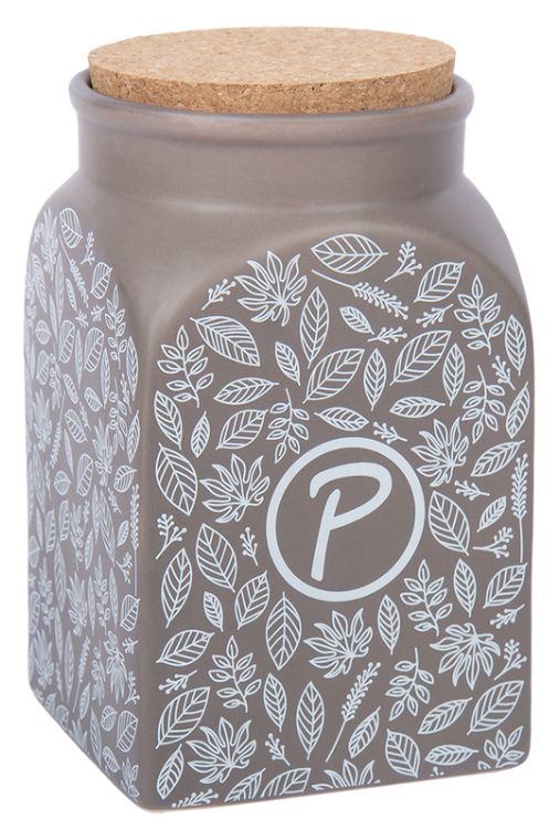 Keramieken snackcontainer Leaf taupe11x11x18    ZN-332044