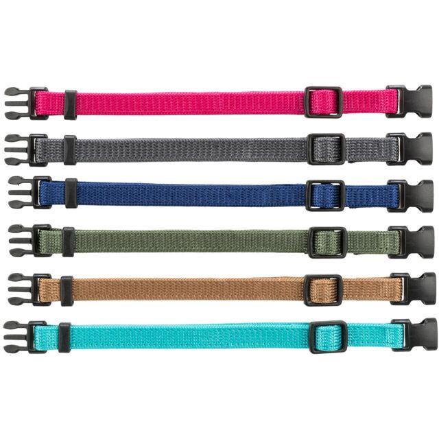 Junior set puppyhalsbanden S–M: 17–25 cm/10 mm, 6 st., fuchsia, grafiet, indigo, bosgroen, hazelnoot, oceaan blauw  15552