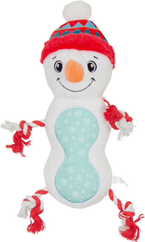 JV Holidays-Hondenspeeltje-Sneeuwman met touw en pieper Wit-