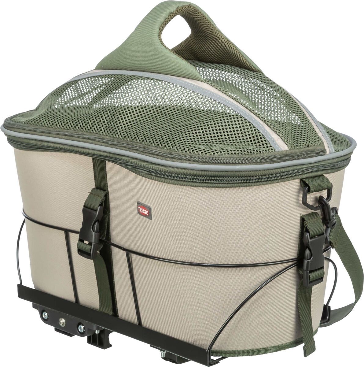 Fietsmand voor bagagedrager, polyester, 33 × 40 × 46 cm, olijfgroen/beige 13120