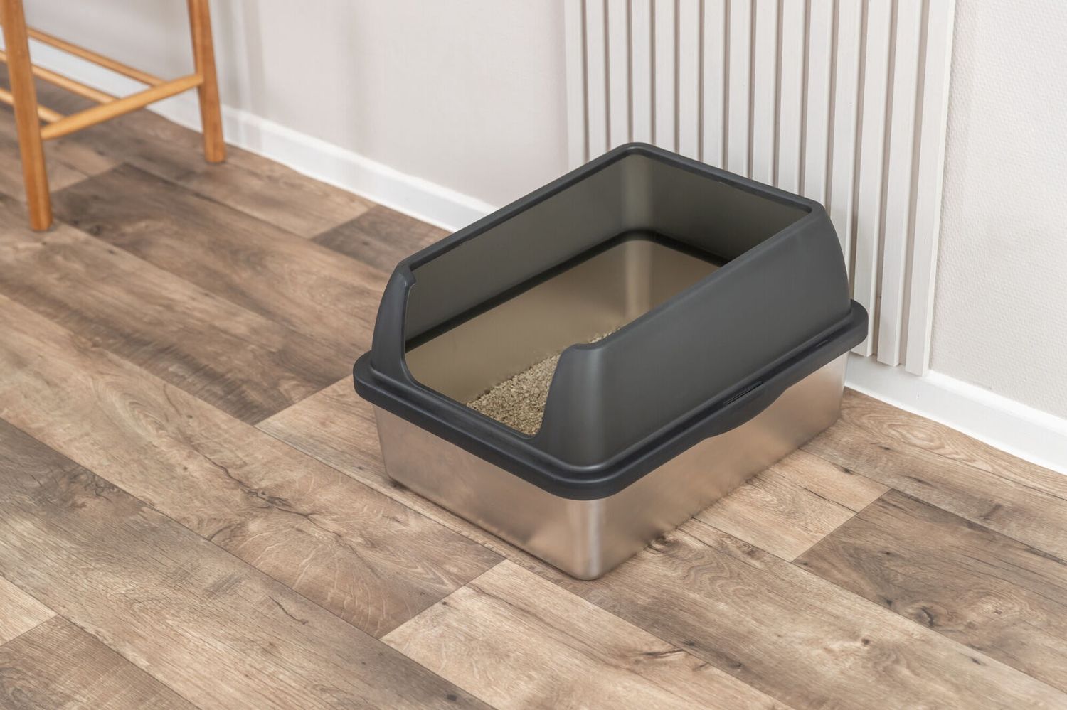Roestvrijstalen kattenbak met rand, 40 × 29 × 52 cm, grijs 40222