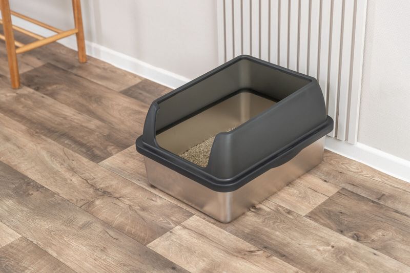 Roestvrijstalen kattenbak met rand, 40 × 29 × 52 cm, grijs 40222