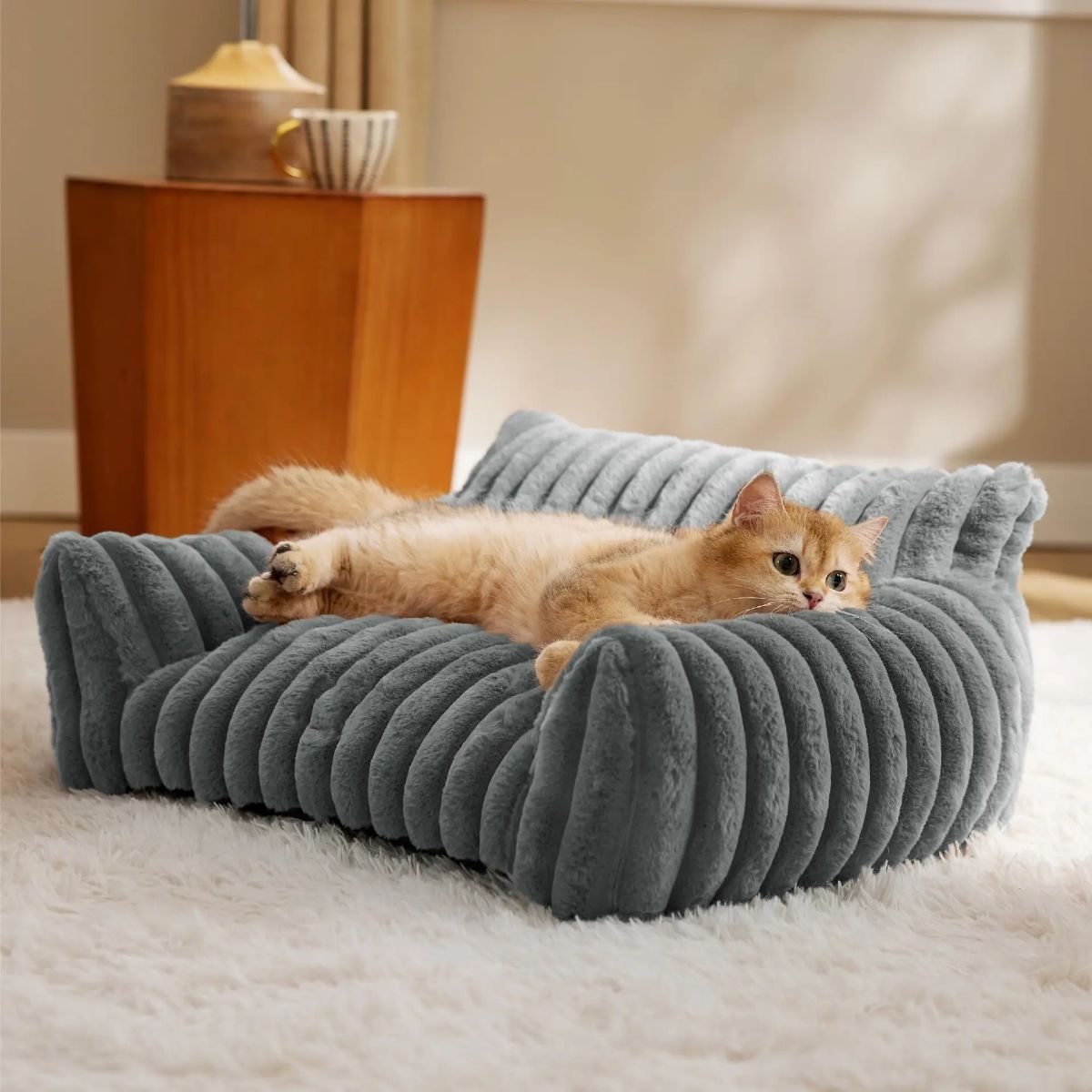 Topmast Sofa - Geribbelde Pluche - Antraciet - 76 x 51 x 25 cm 36-1169-76-16