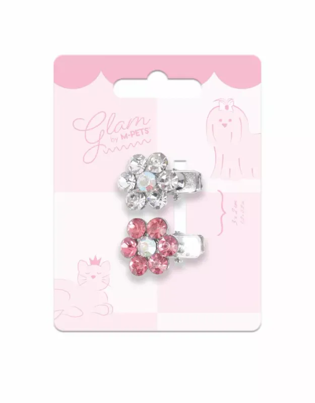 M-PETS GLAM Hair Accessories for pets flower shape clip Pink&amp;White 60901499