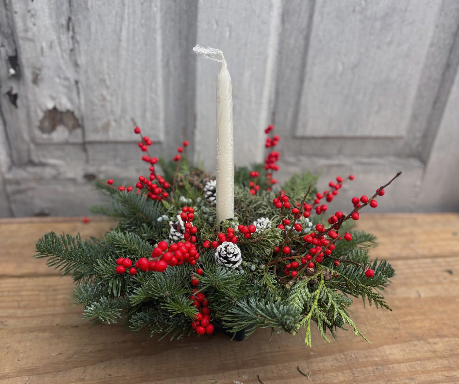 Single Candle Holiday Centerpiece