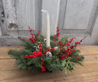 Single Candle Holiday Centerpiece