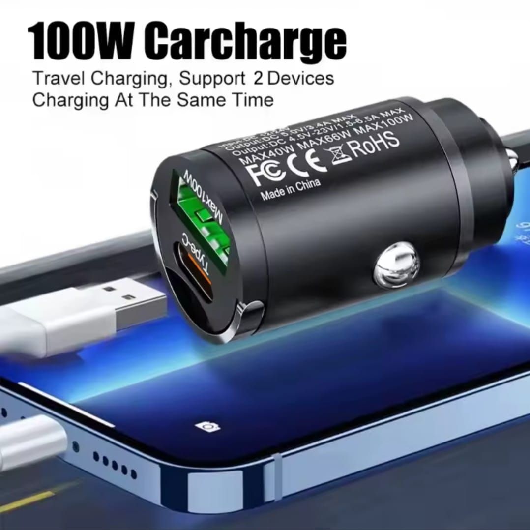 Cargador para Auto 100W – Carga Rápida, Puertos USB y Tipo C en Panamá