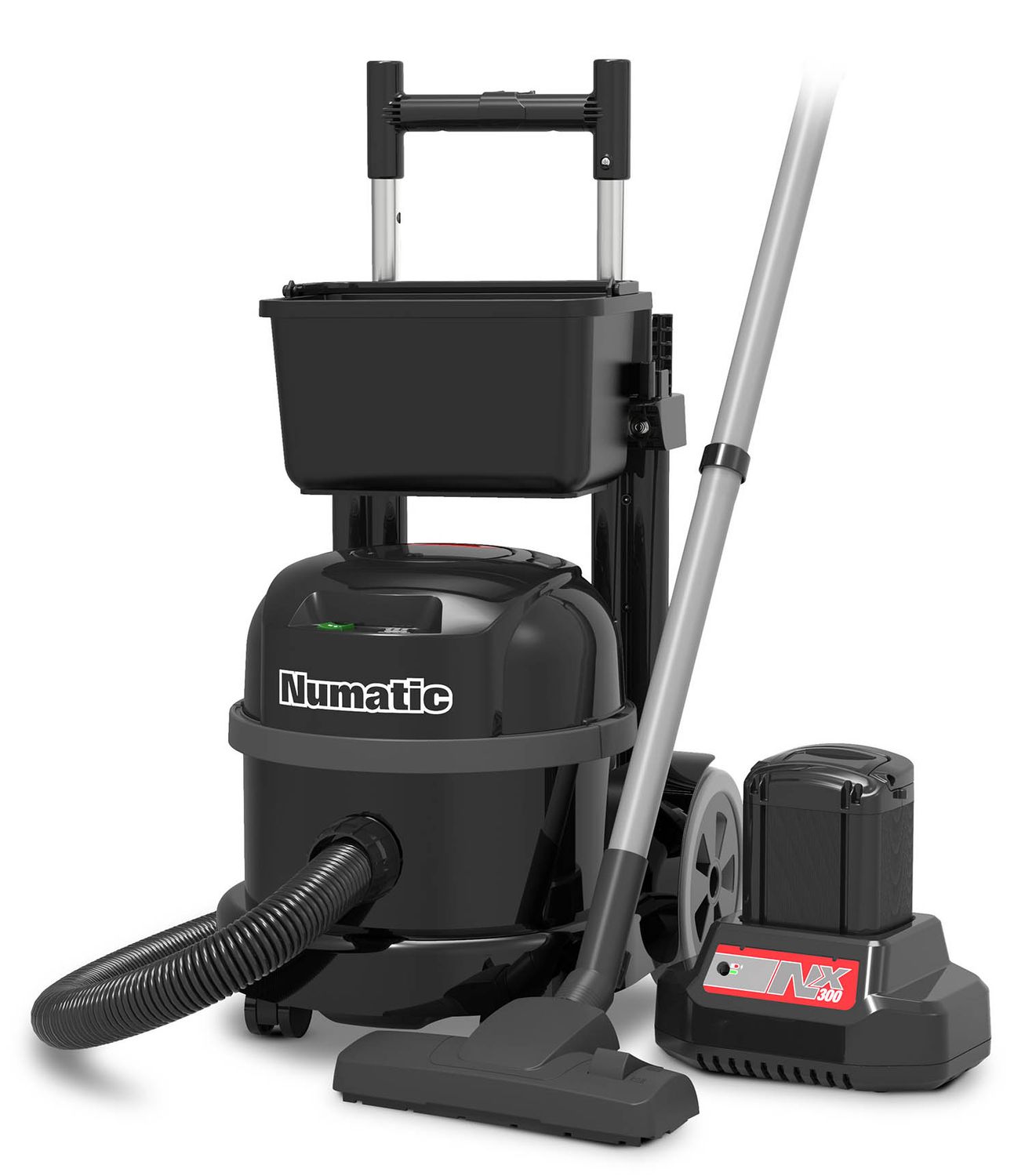 ASPIRATORE CARRELLATO CON BATTERIA AL LITIO NX300 COMPLETO DI CARICABATTERIE