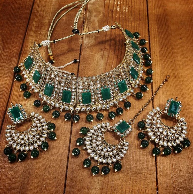 Traditional green kundan set