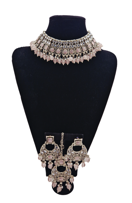 Silver pink kundan set