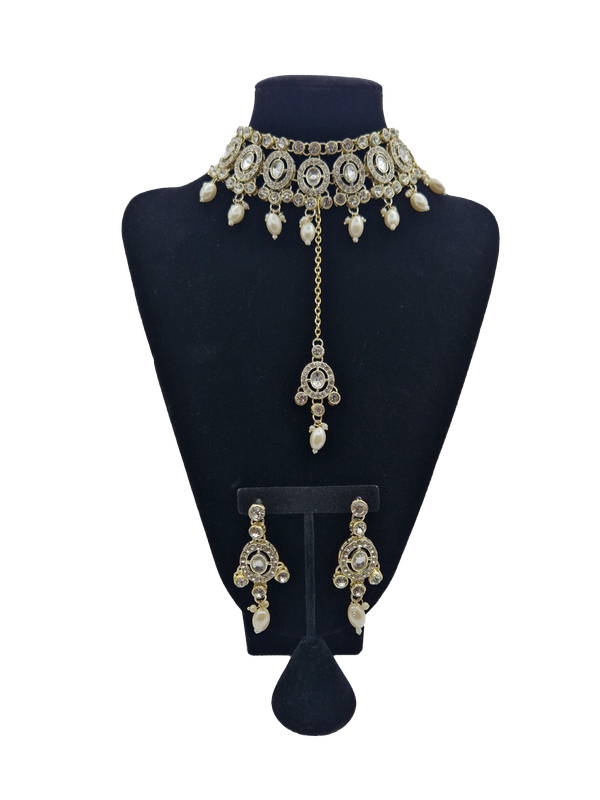 White kundan set