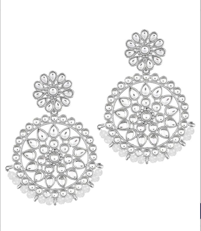 Kundan silver earrings