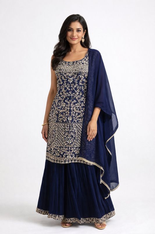 Mirror navyblue sharara suit