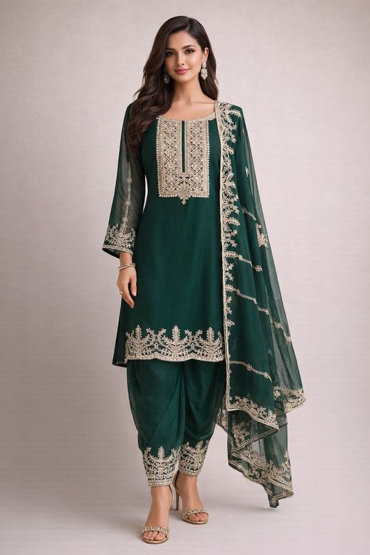 Mirrorwork green straight suit