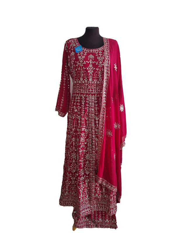 Mirror Anarkali fushia
