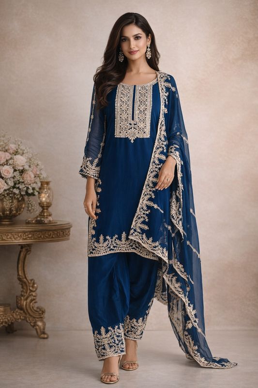 Mirrorwork blue straight suit