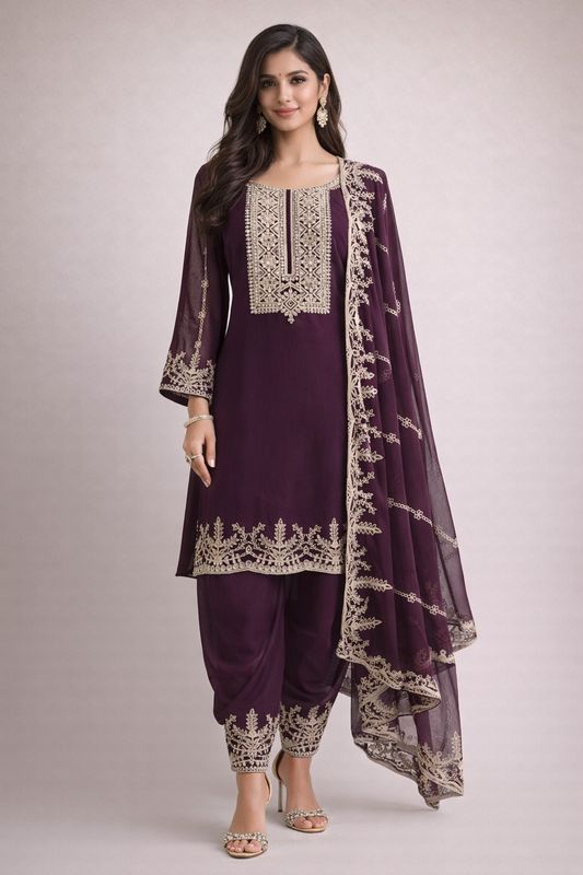 Mirrorwork purple straight suit