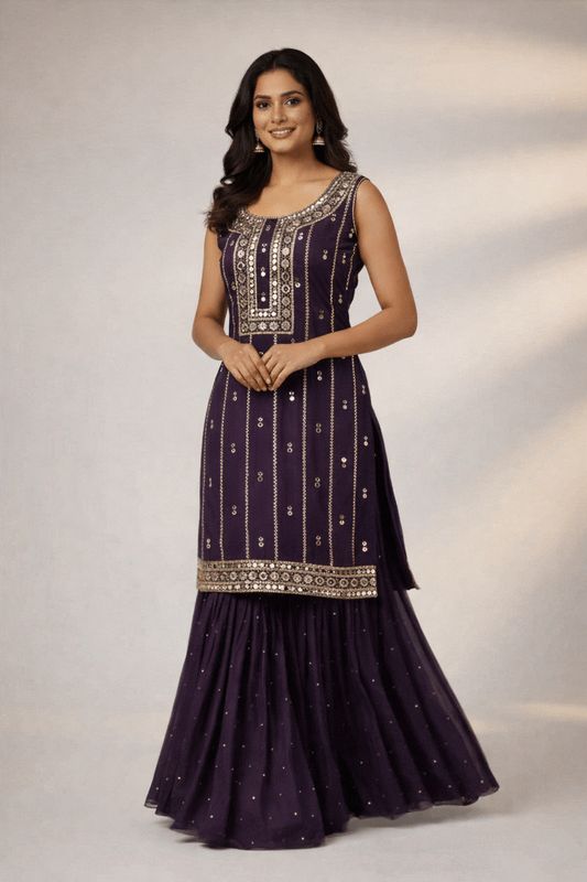 Heavy Mirrorwork purple sharara suit