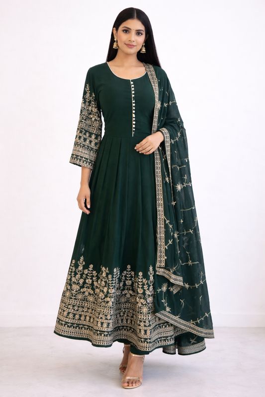 Mirror anarkali suit green