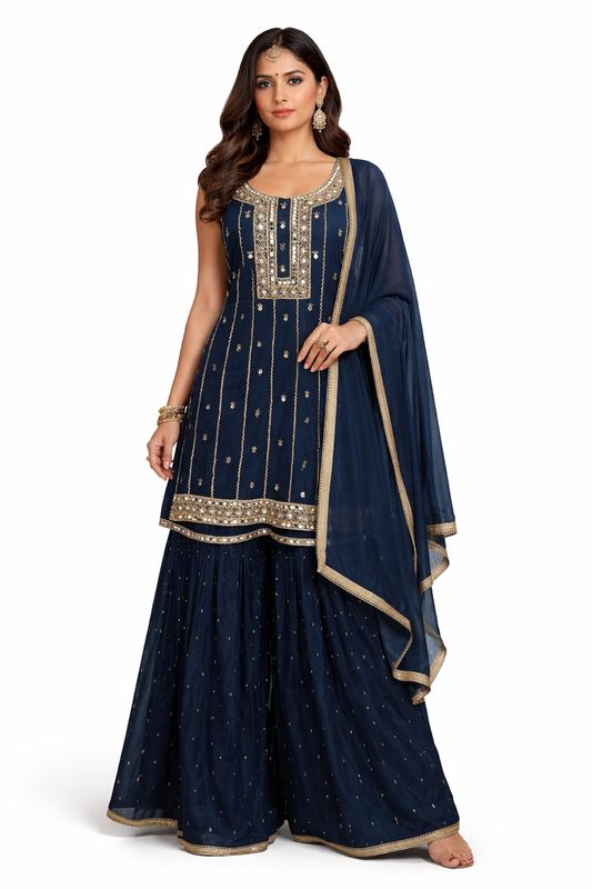 Heavy Mirrorwork blue sharara suit