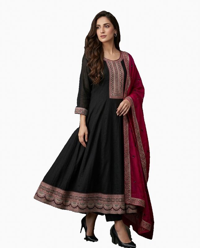 Dark blue pink anarkali suit