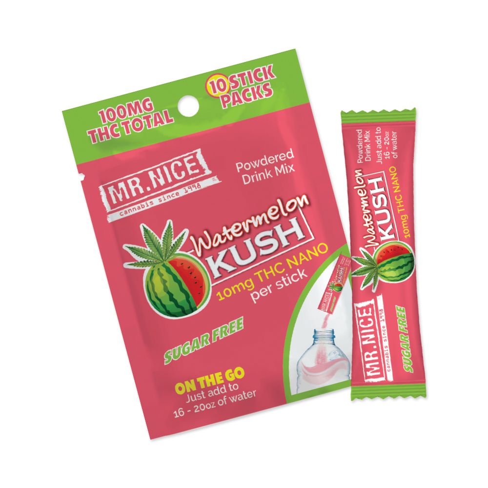 Watermelon Kush Powdered Drink Mix - THC: 10 stick packs - 100mg THC Total