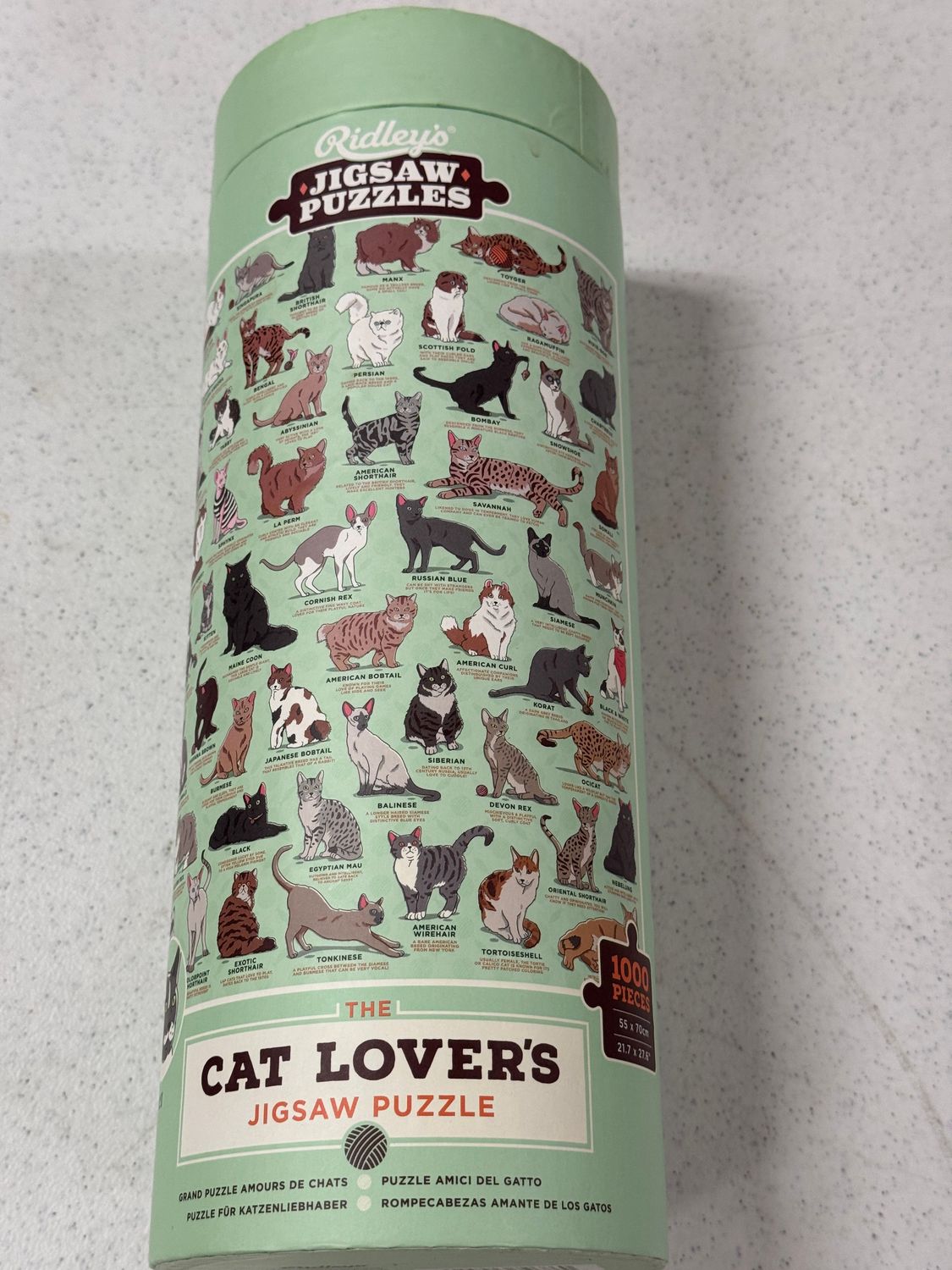Puzzle - Cat Lovers. Ridley. Cylindrical container. 1000 pieces.