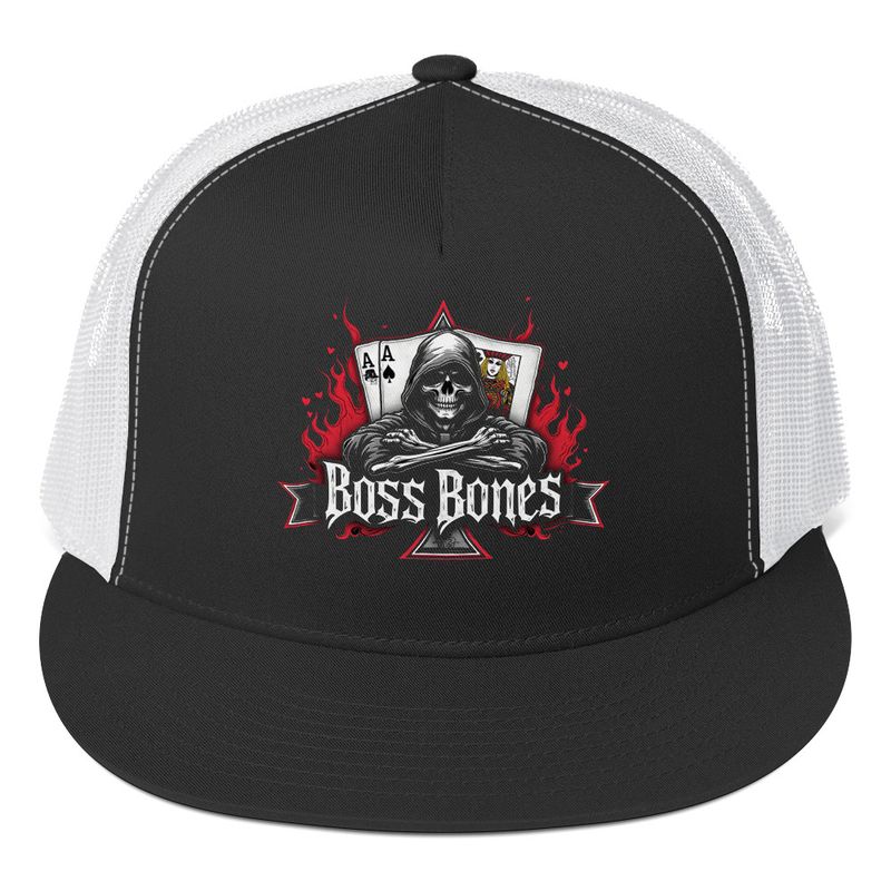 Boss Bones Aces &amp; Flames Skull Trucker Cap