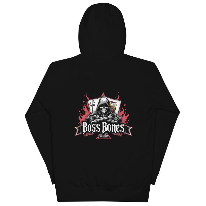 Boss Bones Aces &amp; Flames Skull Unisex Hoodie