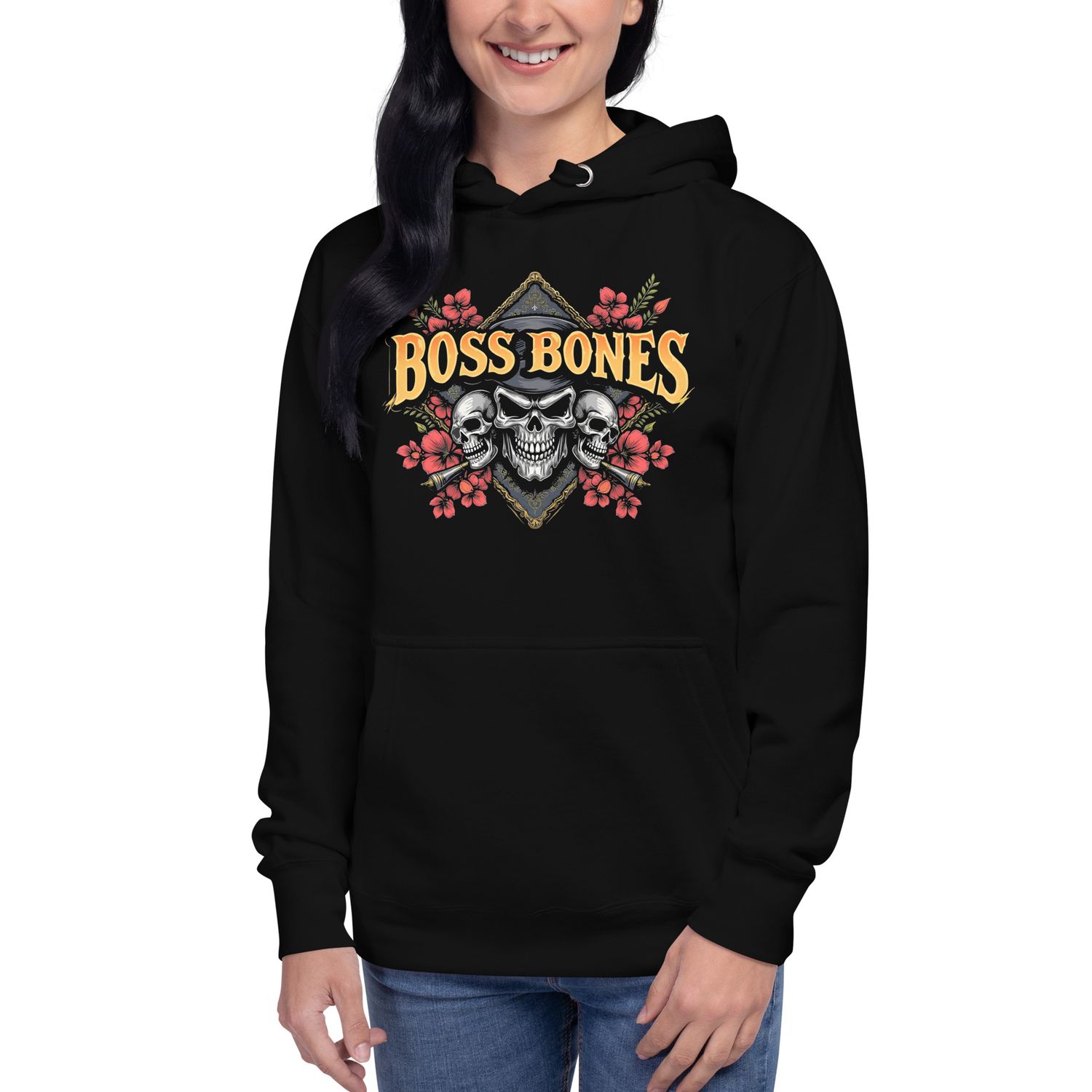 Boss Bones Skulls and Flowers Unisex Hoodie