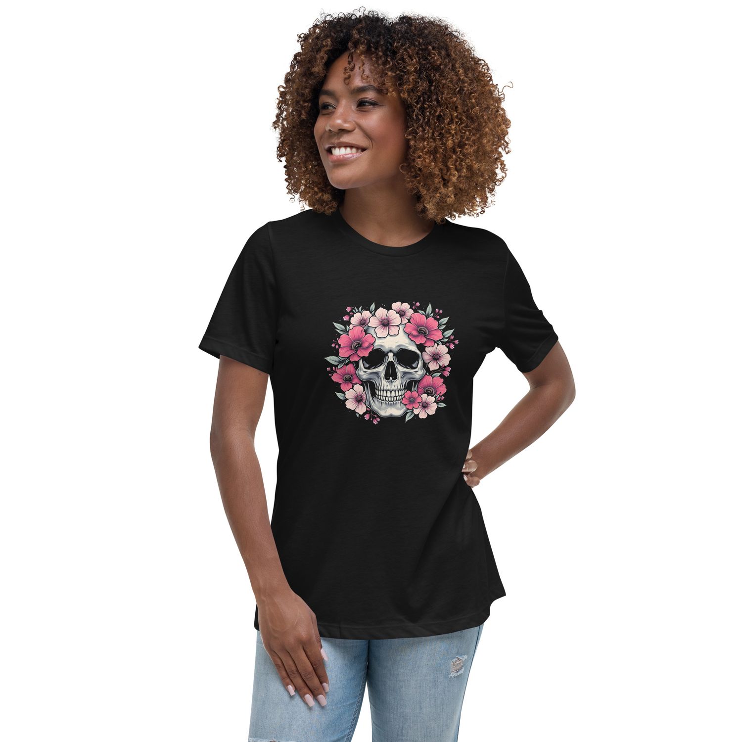 Boss Bones Skull Flower Power Women&#39;s Relaxed T-Shirt