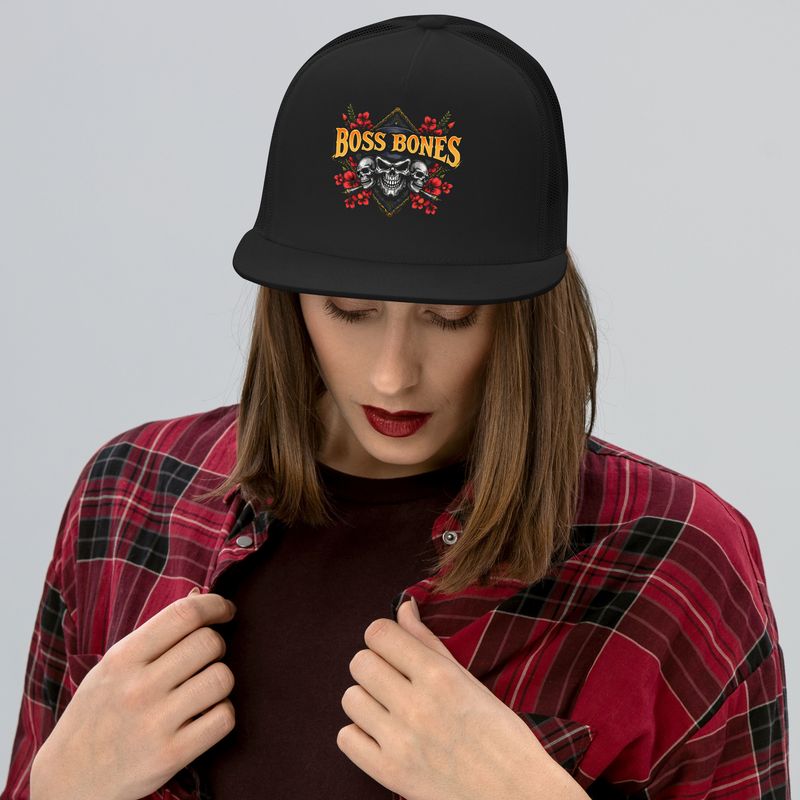 Boss Bones Skulls and Flowers Trucker Cap