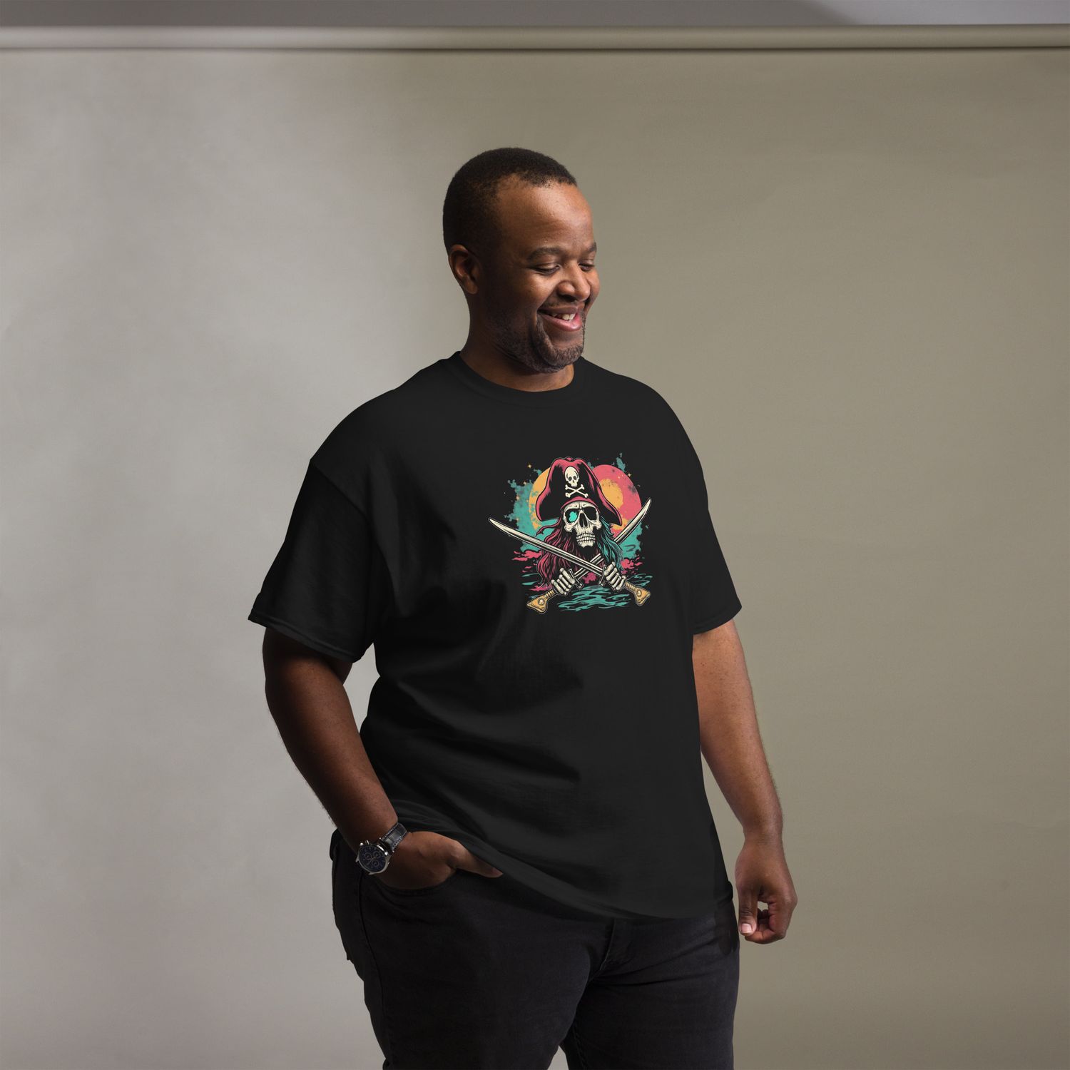  Boss Bones Pirate Warrior Black T-Shirt. This isn&#39;t just any tee; it&#39;s a statement piece that brings the daring essence of pirate lore right to your wardrobe.