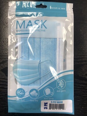 Disposable 3ply Face Mask w/Earloop 3pk