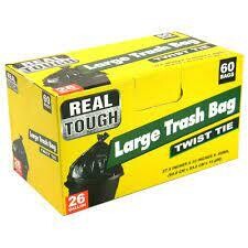 Real Tough 26 Gallon 27.5X33 Trash Bags 60ct 12/case