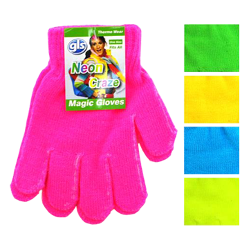 Assorted Neon Color Winter Gloves 12 count