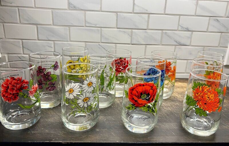 SOLD - Brockway Flower of the Month Glasses - Vintage