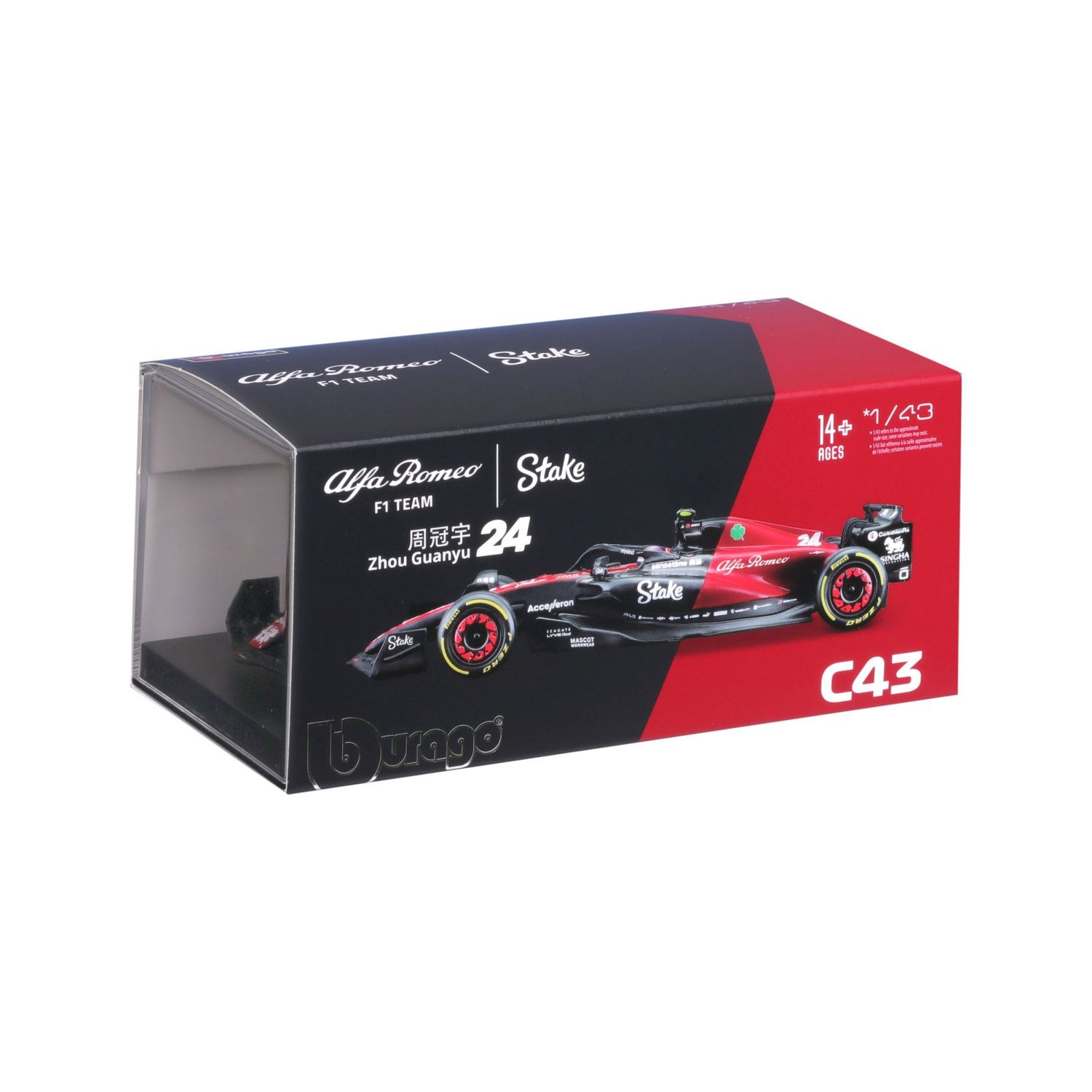 Bburago 1/43 Alfa Romeo F1 C43 with helmet - Collectors Hard Case - #24 Zhou Guanyu