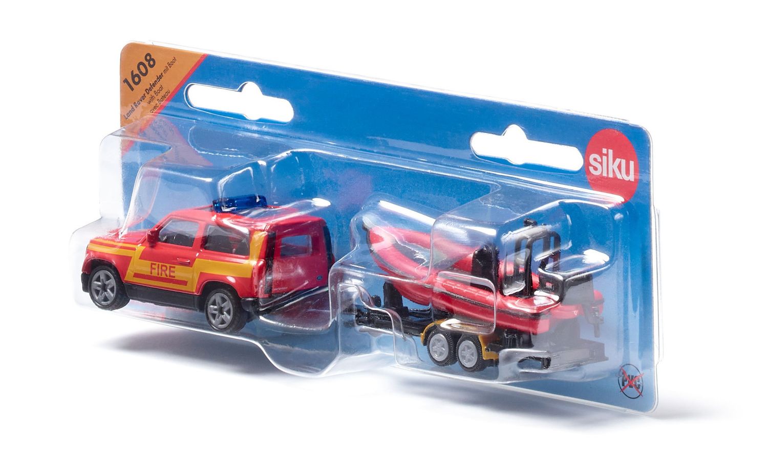 Siku Land Rover Defender Fire Brigade with Boat (17cm Long)
