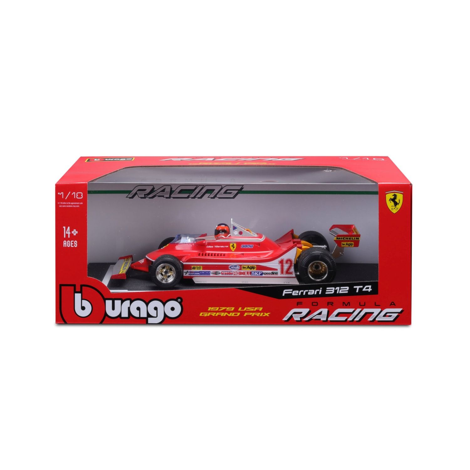 Bburago 1/18 Ferrari 312T4 #12 G.Villeneuve 1979 GP USA (24cm Long)