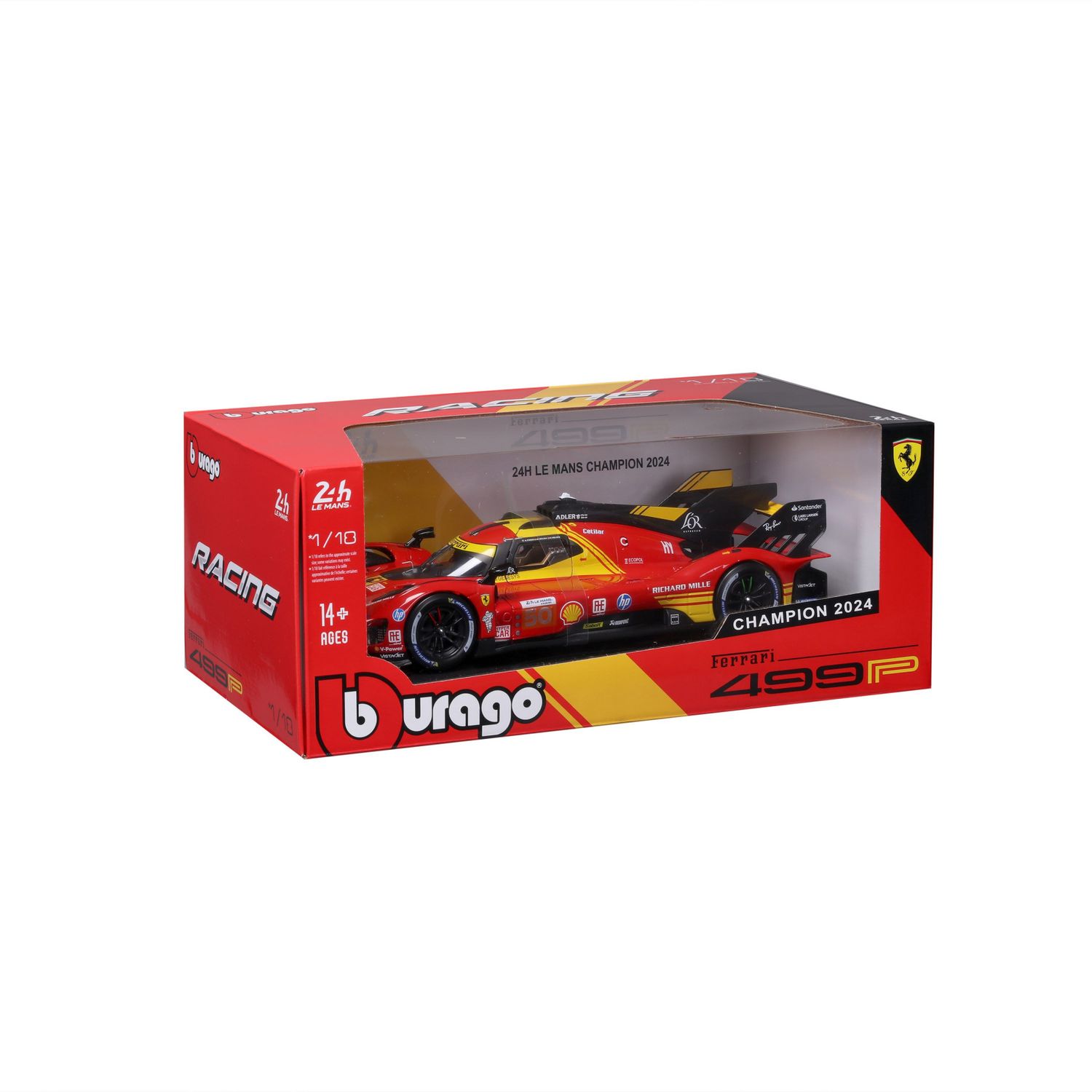 Bburago 1/18 Ferrari 499P LM Hypercar #50 Le Mans Champion 2024 (27cm Long)