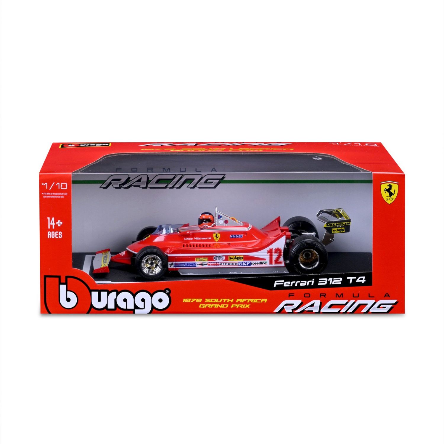 Bburago 1/18 Ferrari 312T4 #12 G.Villeneuve 1979 GP RSA (24cm Long)